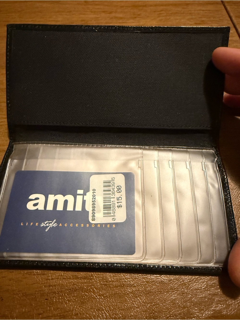 Amity Black Leather Card Holder Wallet with Clear Slot Pages